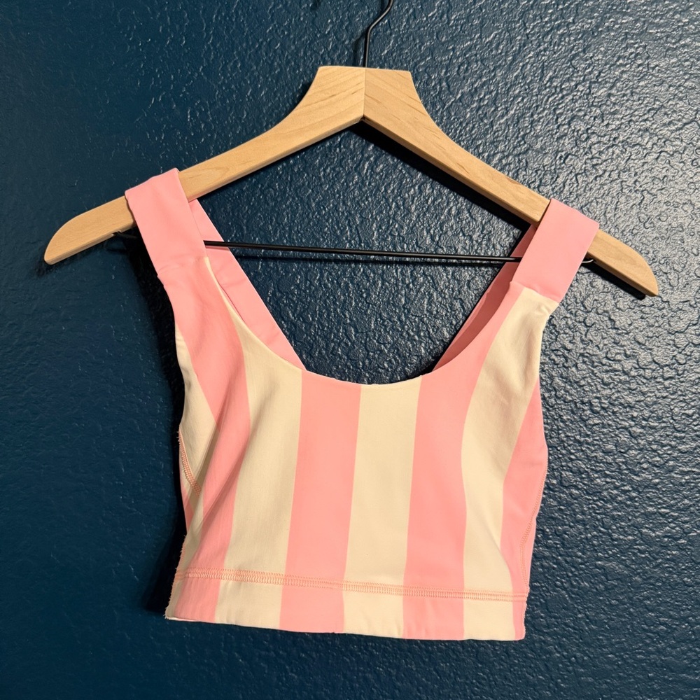 Pink and White Striped Lululemon Sports Bra